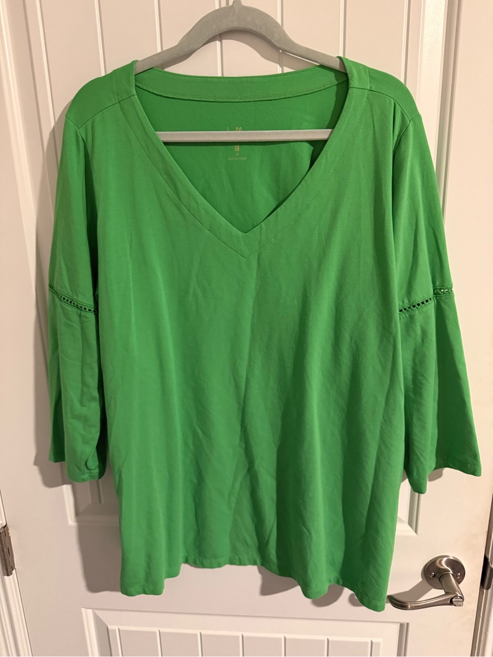 Belle by Kim Gravel Slub Knit Dot Trim 3/4 Sleeve Top — 2X